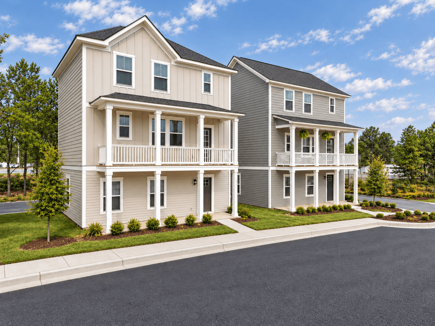 modern suburban homes on a curving street