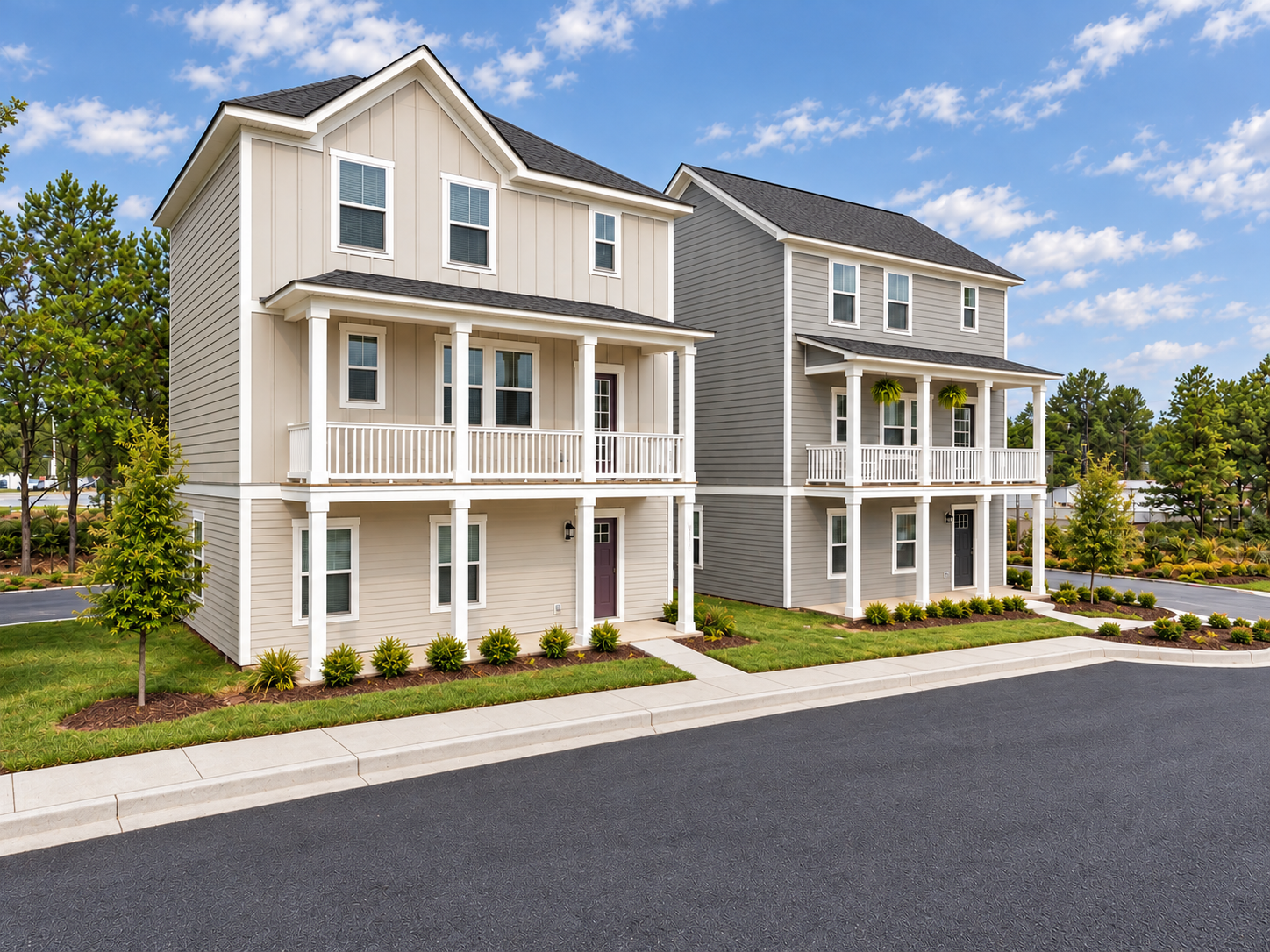 modern suburban homes on a curving street